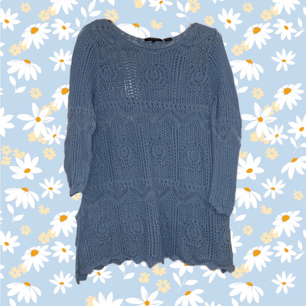 Crochet Sweater Med. Light Blue EUC